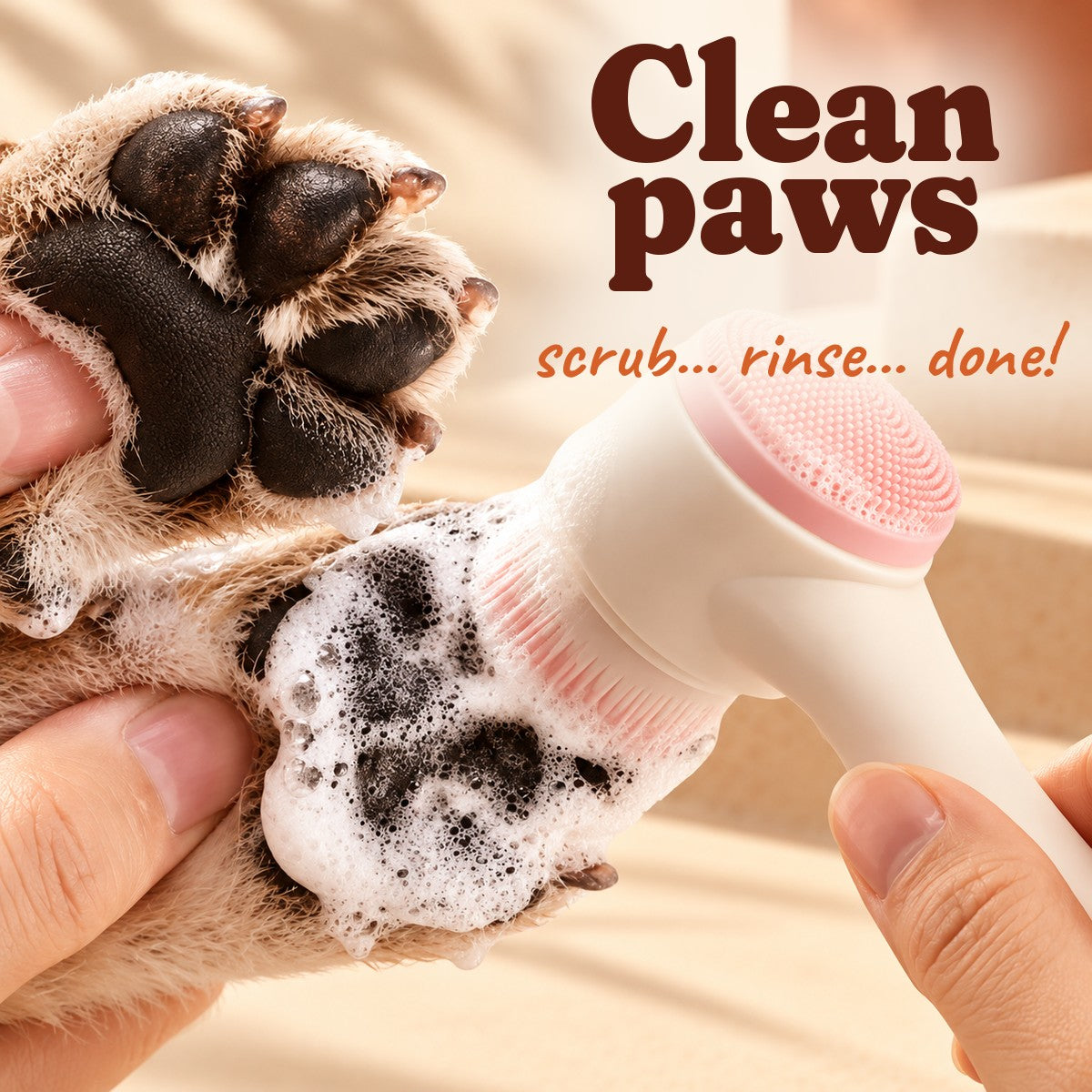Paw Cleaning Brush: clean paws, scrub, rinse, done