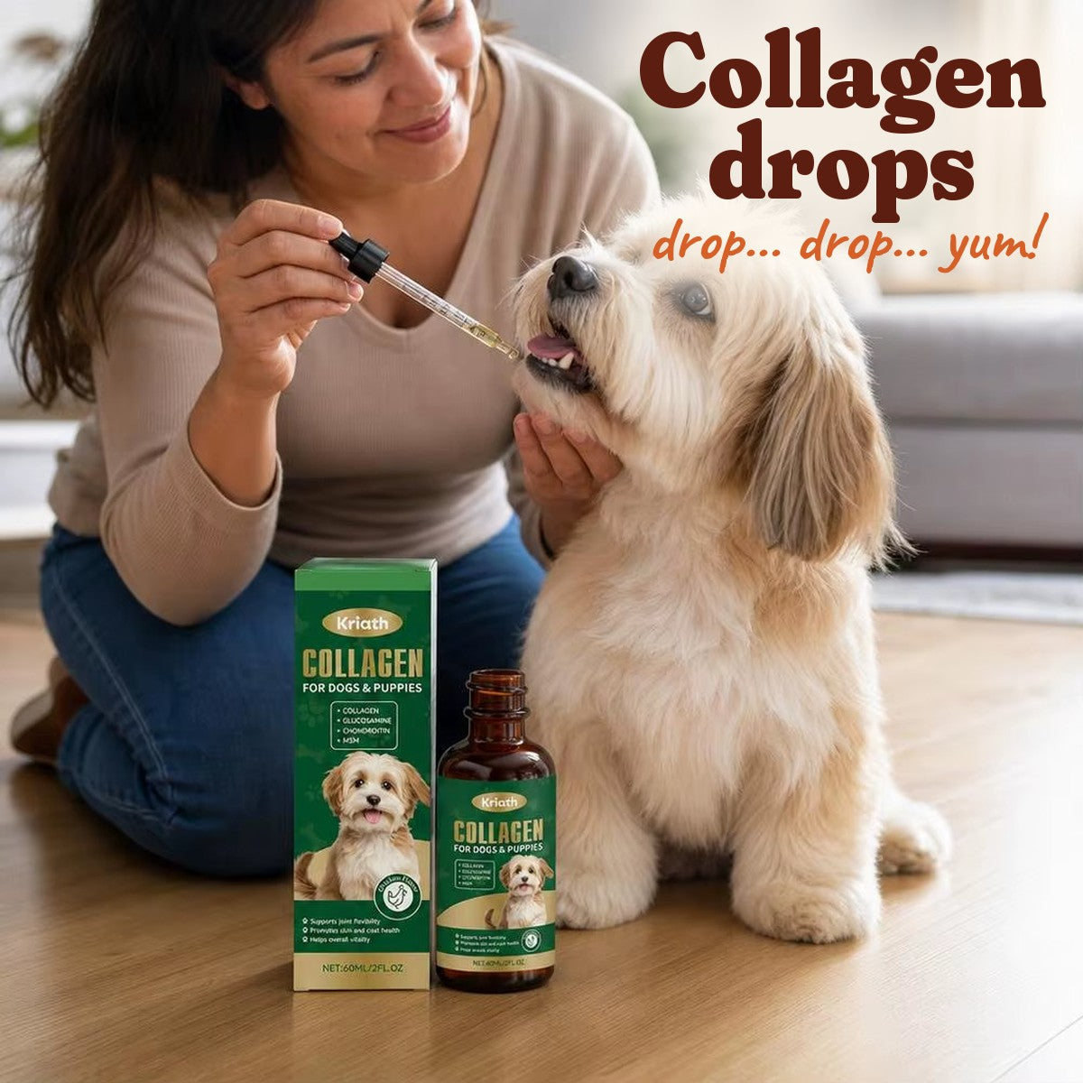 Pet Collagen Drops given with a dropper